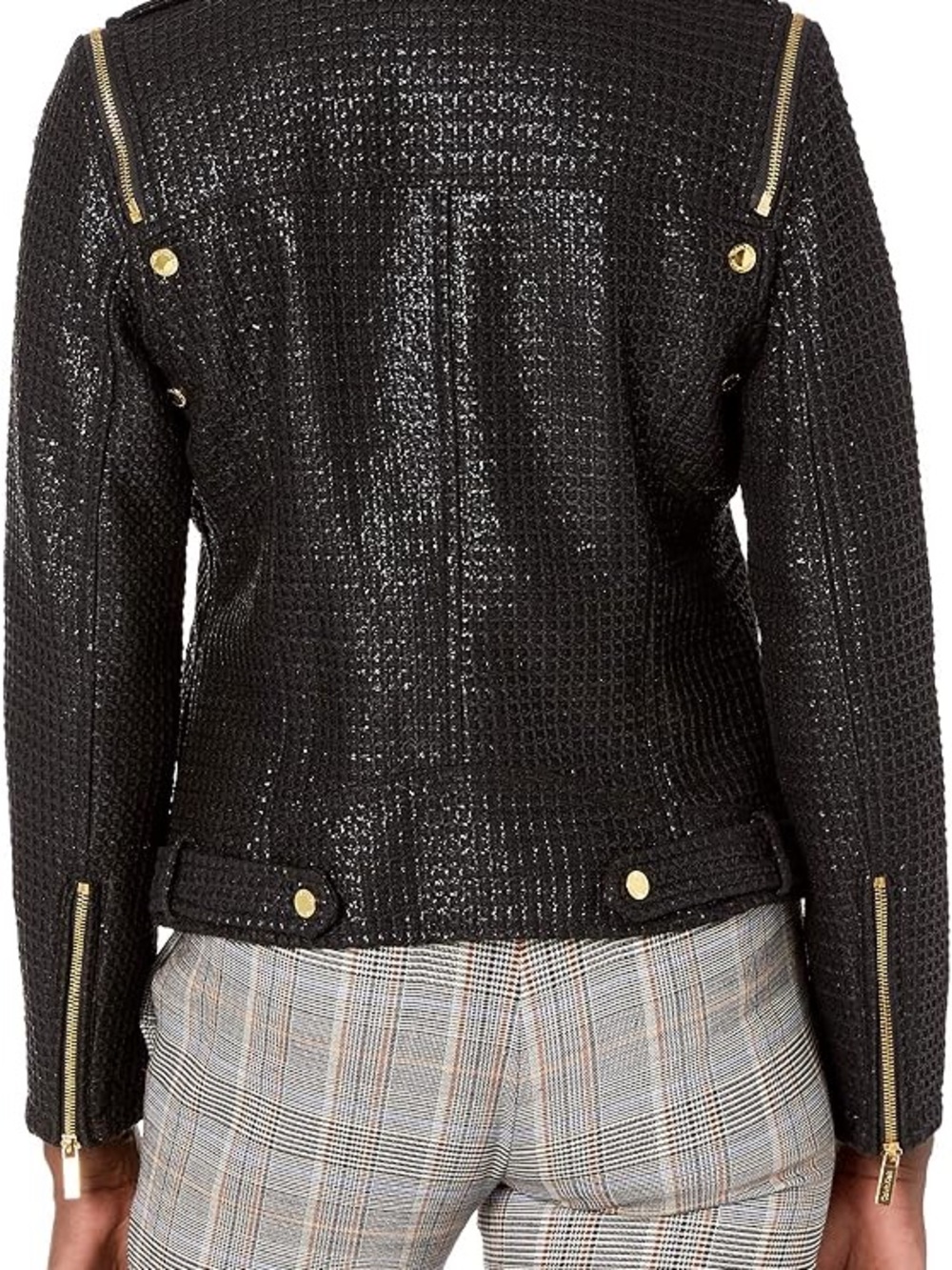 Calvin Klein Black Metallic Tweed Moto Jacket - Women XL